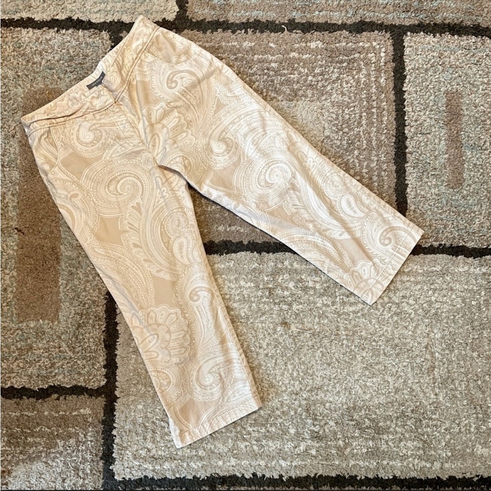Ann Taylor Paisley Print Straight Ankle Pants Beige White…